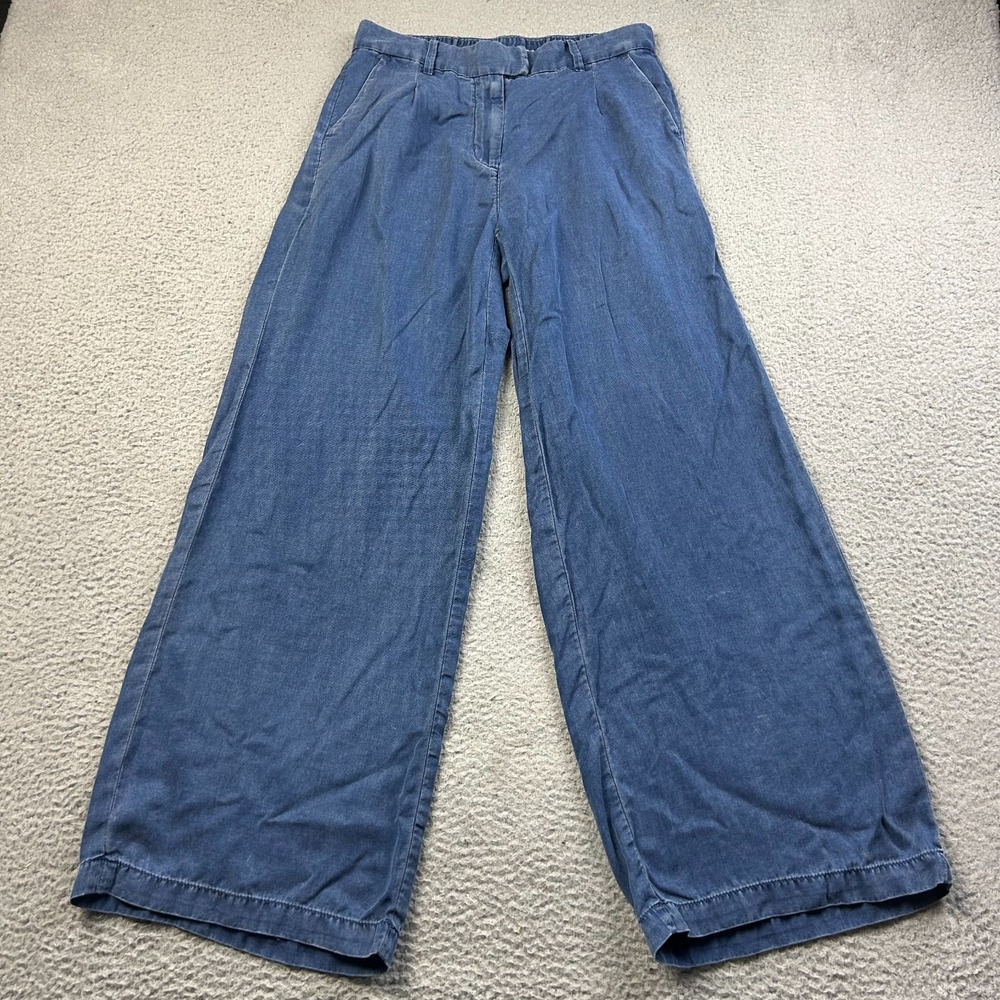 American Eagle Women's Blue Denim Wide Leg Trouser Pleated Boho Baggy Pants SZ 4